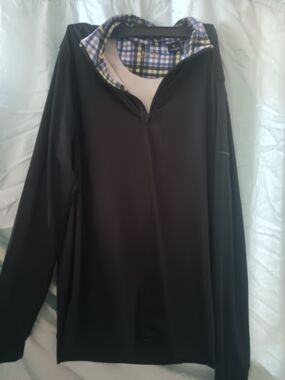 Black Quarter-Zip Pullover with Plaid Lined Collar